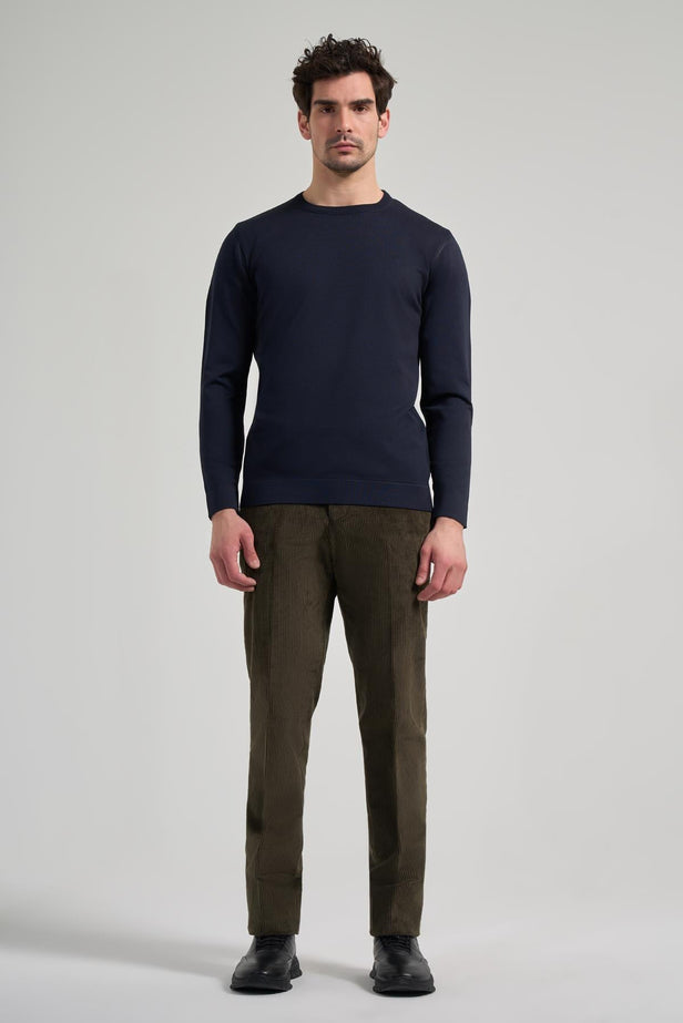Long Sleeve Plain Knitted Crew Neck Pocketless Cotton Slim Fit Knitwear 1012245163