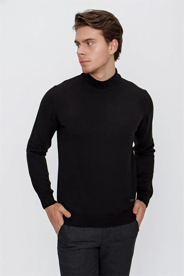 Half Turtleneck Long Sleeve Pocketless Comfort Fit Cotton Knitwear 1012255203