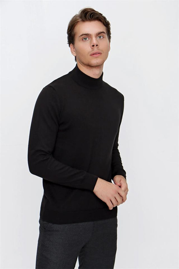 Half Turtleneck Long Sleeve Pocketless Comfort Fit Cotton Knitwear 1012255203