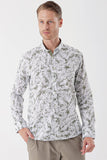 White Long Sleeve Printed Pocketless Cotton Classic Slim Fit Shirt 1004230229