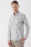 White Long Sleeve Printed Pocketless Cotton Classic Slim Fit Shirt 1004230229