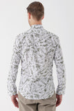 White Long Sleeve Printed Pocketless Cotton Classic Slim Fit Shirt 1004230229