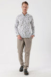White Long Sleeve Printed Pocketless Cotton Classic Slim Fit Shirt 1004230229