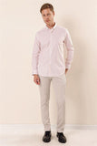 Salmon Long Sleeve Printed Pocketless Cotton Stretch Classic Slim Fit Shirt 1004230115