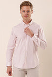 Salmon Long Sleeve Printed Pocketless Cotton Stretch Classic Slim Fit Shirt 1004230115