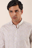 Yellow Long Sleeve Printed Pocketless Cotton Stretch Slim Fit Casual Shirt 1004230136