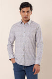 Dark Blue Long Sleeve Printed Stiff Collar Pocketless Cotton Stretch Slim Fit Shirt 1004230135