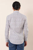 Dark Blue Long Sleeve Printed Stiff Collar Pocketless Cotton Stretch Slim Fit Shirt 1004230135