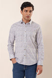 Dark Blue Long Sleeve Printed Stiff Collar Pocketless Cotton Stretch Slim Fit Shirt 1004230135