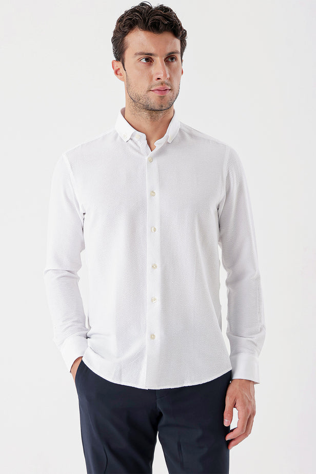 DMT Collar Long Sleeve Pocketless Slim Fit Classic Stretch Shirt 1004230233