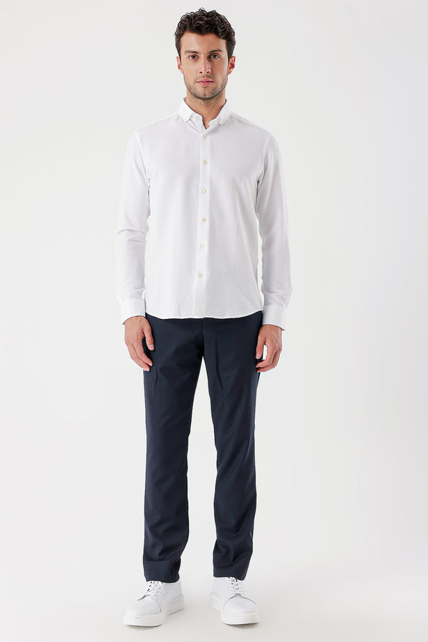 Long Sleeve Satin Pocketless Slim Fit Cotton Shirt 1004230912
