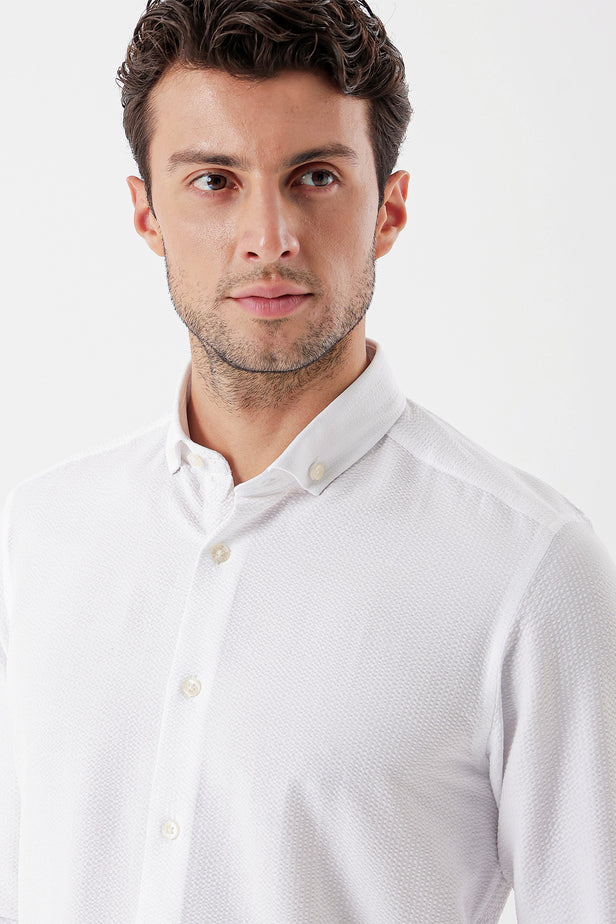 DMT Collar Long Sleeve Pocketless Slim Fit Classic Stretch Shirt 1004230233