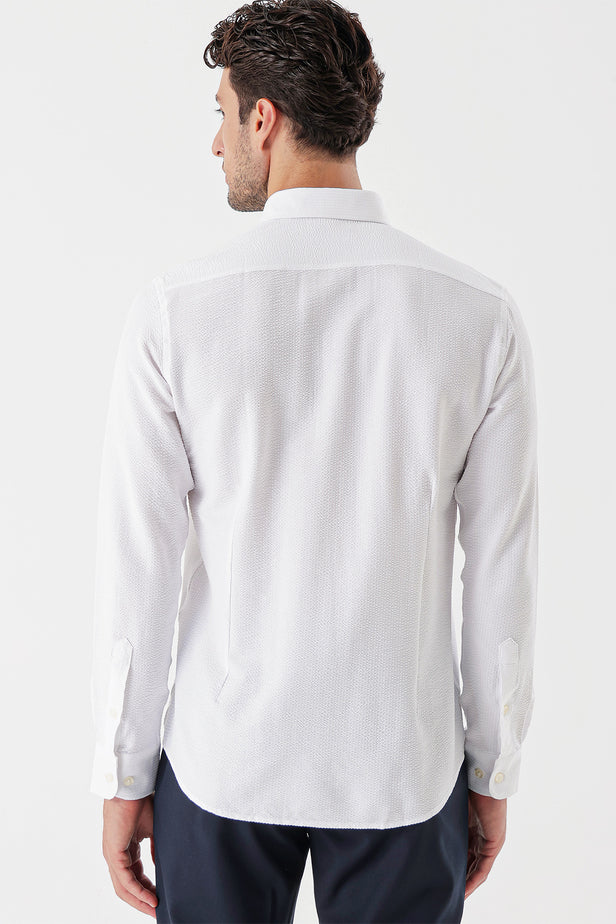 Long Sleeve Satin Pocketless Slim Fit Cotton Shirt 1004230912
