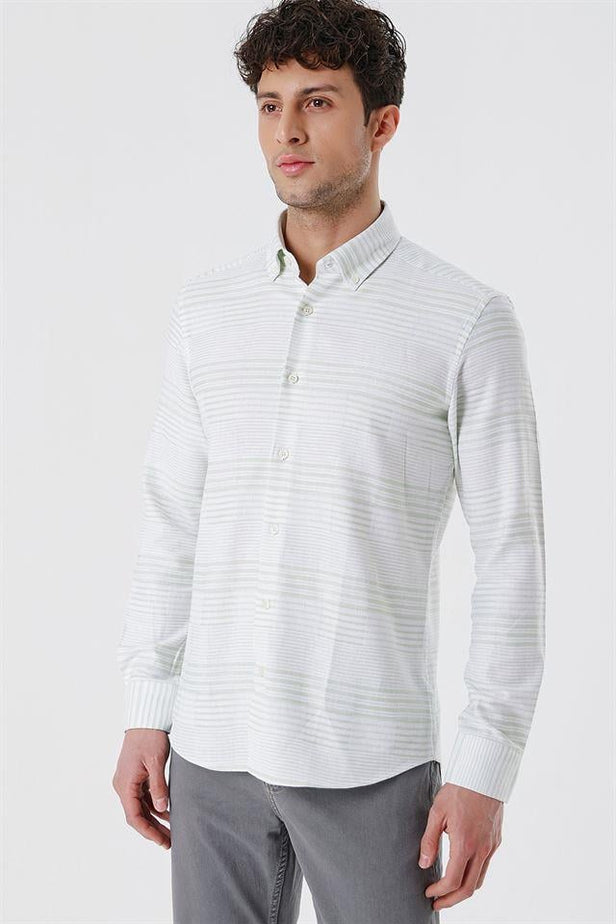 Long Sleeve Striped Pocketless Cotton Classic Slim Fit Shirt 1004230164