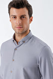 Gray Long Sleeve Patterned Armured Pocketless Classic Slim Fit Shirt 1004230216
