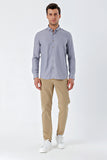 Gray Long Sleeve Patterned Armured Pocketless Classic Slim Fit Shirt 1004230216