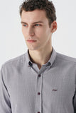 Burgundy Long Sleeve Textured Pocketless Slim Fit Shirt 1004235148