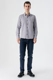 Burgundy Long Sleeve Textured Pocketless Slim Fit Shirt 1004235148