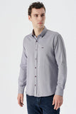 Burgundy Long Sleeve Textured Pocketless Slim Fit Shirt 1004235148