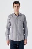 Burgundy Long Sleeve Textured Pocketless Slim Fit Shirt 1004235148