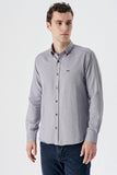 Burgundy Long Sleeve Textured Pocketless Slim Fit Shirt 1004235148