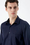 Long Sleeve Textured Hard Collar Pocket Comfort Fit Shirt 1004235151