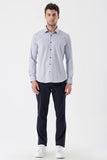 Gray Long Sleeve Textured Hard Collar Pocketless Slim Fit Shirt 1004235107