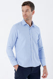 Navy Long Sleeve Textured Hard Collar Pocketless Slim Fit Shirt 1004235149
