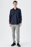 Long Sleeve Textured Hard Collar Pocket Comfort Fit Shirt 1004235151