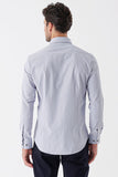 Gray Long Sleeve Textured Hard Collar Pocketless Slim Fit Shirt 1004235107