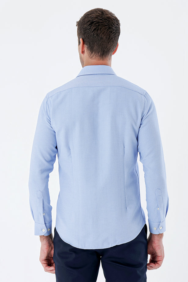 Navy Long Sleeve Textured Hard Collar Pocketless Slim Fit Shirt 1004235149