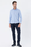 Navy Long Sleeve Textured Hard Collar Pocketless Slim Fit Shirt 1004235149