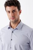 Gray Long Sleeve Textured Hard Collar Pocketless Slim Fit Shirt 1004235107