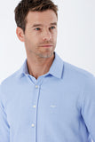 Navy Long Sleeve Textured Hard Collar Pocketless Slim Fit Shirt 1004235149