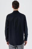 Long Sleeve Textured Hard Collar Pocket Comfort Fit Shirt 1004235151
