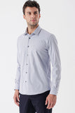 Gray Long Sleeve Textured Hard Collar Pocketless Slim Fit Shirt 1004235107