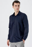 Long Sleeve Textured Hard Collar Pocket Comfort Fit Shirt 1004235151
