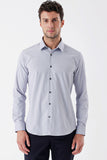 Gray Long Sleeve Textured Hard Collar Pocketless Slim Fit Shirt 1004235107