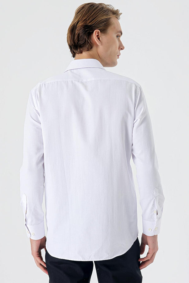 Long Sleeve Textured Hard Collar Pocket Comfort Fit Shirt 1004235151