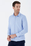 Navy Long Sleeve Textured Hard Collar Pocketless Slim Fit Shirt 1004235149