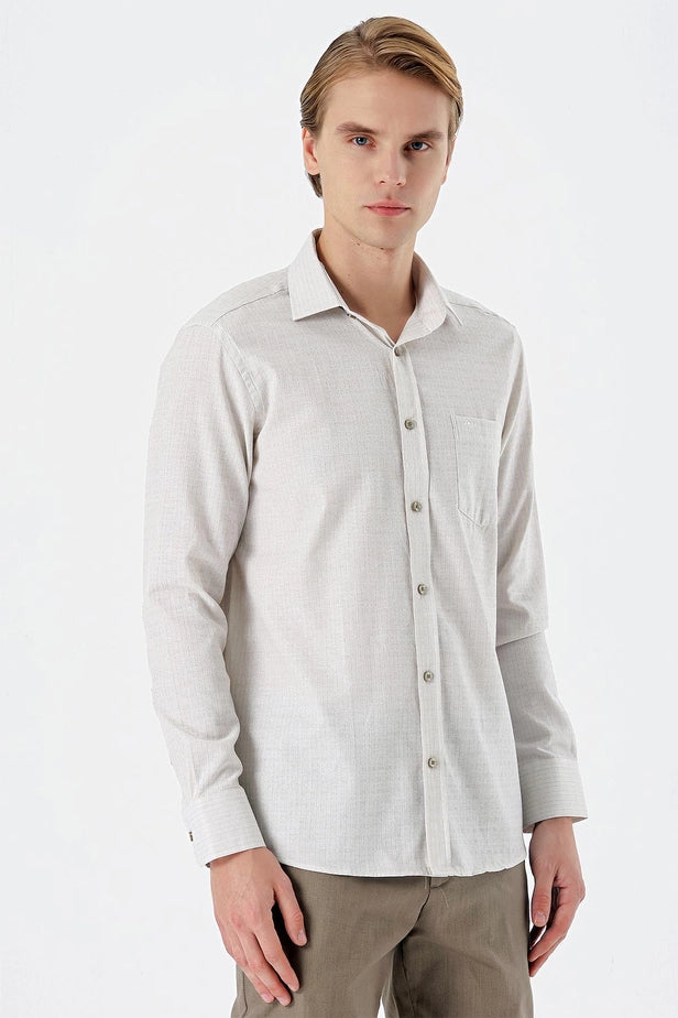 IMZA Men's Patterned Comfort Fit Classic Shirt – Light Beige – 1004235158