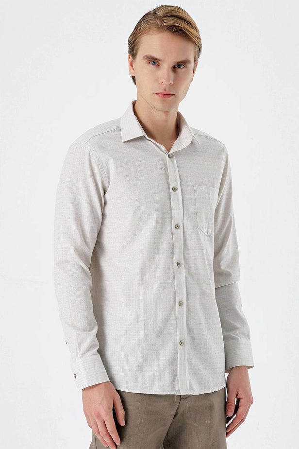 IMZA Men's Patterned Comfort Fit Classic Shirt – Light Beige – 1004235158