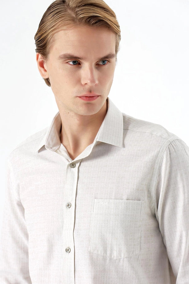 IMZA Men's Patterned Comfort Fit Classic Shirt – Light Beige – 1004235158