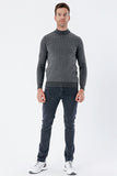 Gray Long Sleeve Patterned Knitted Half Turtleneck Cotton Comfort Fit Knitwear 1012235153