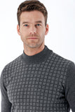 Gray Long Sleeve Patterned Knitted Half Turtleneck Cotton Comfort Fit Knitwear 1012235153