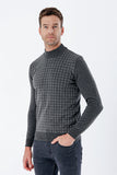 Gray Long Sleeve Patterned Knitted Half Turtleneck Cotton Comfort Fit Knitwear 1012235153