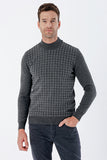 Gray Long Sleeve Patterned Knitted Half Turtleneck Cotton Comfort Fit Knitwear 1012235153