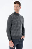 Gray Long Sleeve Patterned Knitted Half Turtleneck Cotton Comfort Fit Knitwear 1012235153