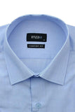 Dark Blue Long Sleeve Gabardine Stiff Collar Pocketless Cotton Stretch Classic Slim Fit Shirt 1004230198