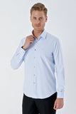 Dark Blue Long Sleeve Gabardine Stiff Collar Pocketless Cotton Stretch Classic Slim Fit Shirt 1004230198